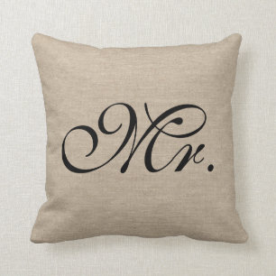 Coussin M. jute initial chic rustique de toile de jute de