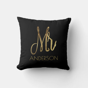 Coussin M. M. Gold Look Typography Ajouter un nom