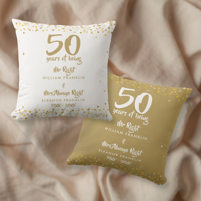 Coussin M. Mme Right Fun Golden 50th Mariage Anniversary (Mr Mrs Right Fun Golden 50th Wedding Anniversary Throw Pillow)