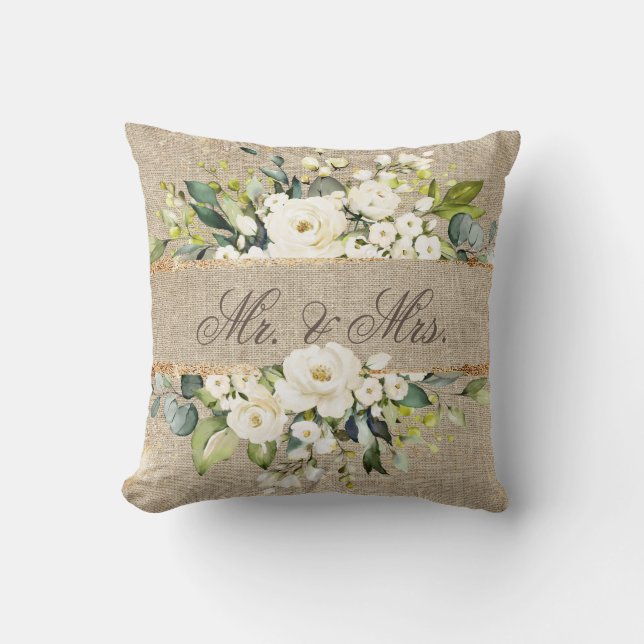 Coussin M. & Mme White Gold Botanical Floral Linen Rustiqu (Recto)