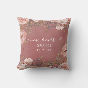 Coussin M. n Mme Nom Mariage Aquarelle rose pâle