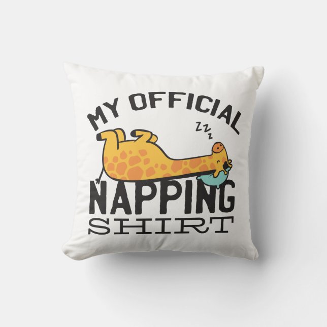 Coussin Ma chemise de sieste officielle - Giraffe endormie (Recto)