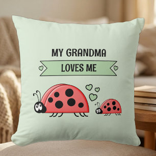 Coussin Ma grand-mère m'aime coccinelles vert bébé