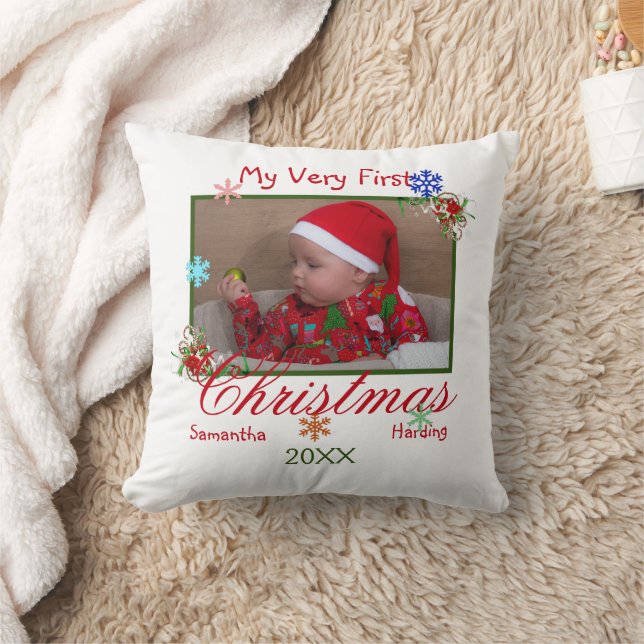Coussin Ma toute première photo de bébé de Noël personnali (Couverture)