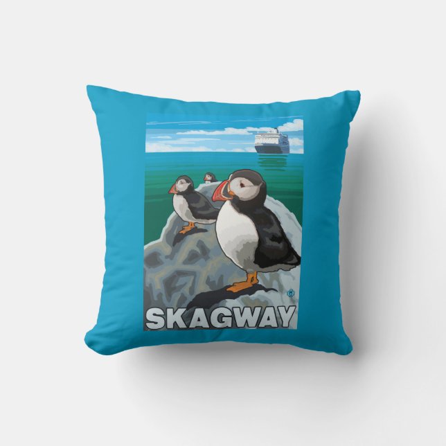Coussin Macareux et bateau de croisière - Skagway, Alaska (Recto)