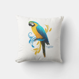 Coussin Macaw bleu et or
