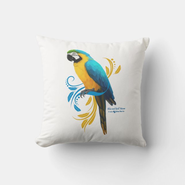 Coussin Macaw bleu et or (Recto)