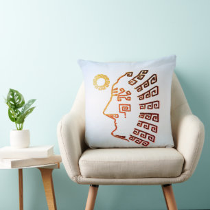 Coussin Machu Picchu artistique élégant sur fond bleu clai