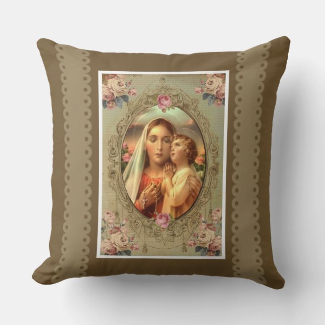 Coussin Madame bénie de Vierge Marie du chapelet Jésus (Recto)