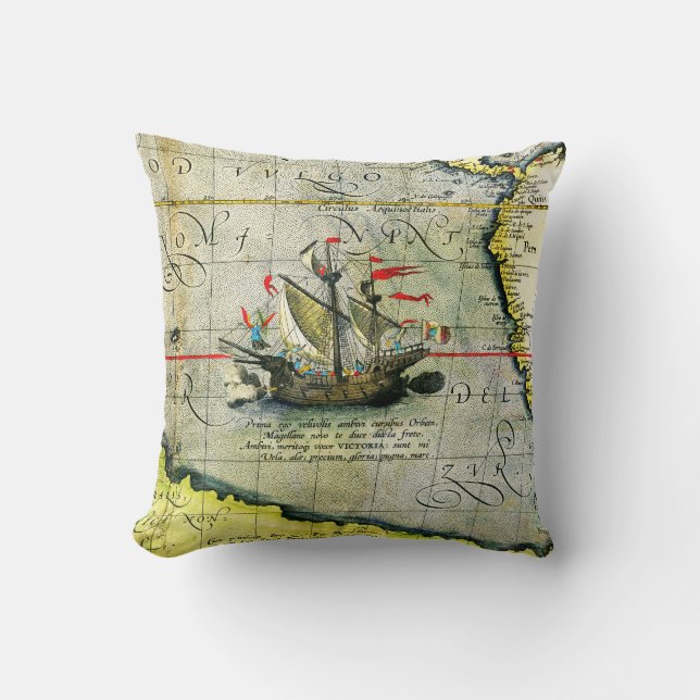 Coussin Magellans navire Victoria, Antique Carte Océan Pac (Recto)