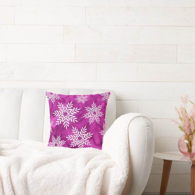 Coussin Magenta Abstrait Aquarelle Snowflakes (Canapé)