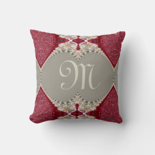 Coussin Magenta Rose Dentelle FX Monogramme Rouge Blanc Co