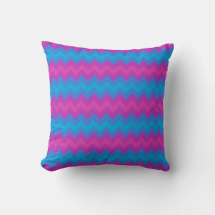 Coussin Magenta, violet, Chevrons bleu vif et Polkas