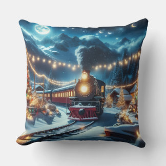 Coussin Magical Snowy Christmas Train Winter Scene