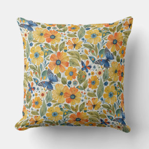 Coussin Magie d'été Or et Flore Bleue