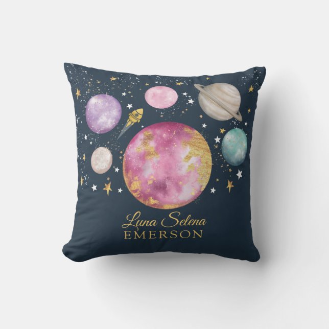 Coussin Magique Espace Extérieur Galaxie Lune Étoiles Girl (Recto)