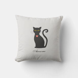 Coussin Magnifique chat gris foncé sur fond argent clair