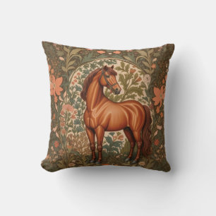 Coussin Magnifique Cheval Brun Inspiré de William Morris 