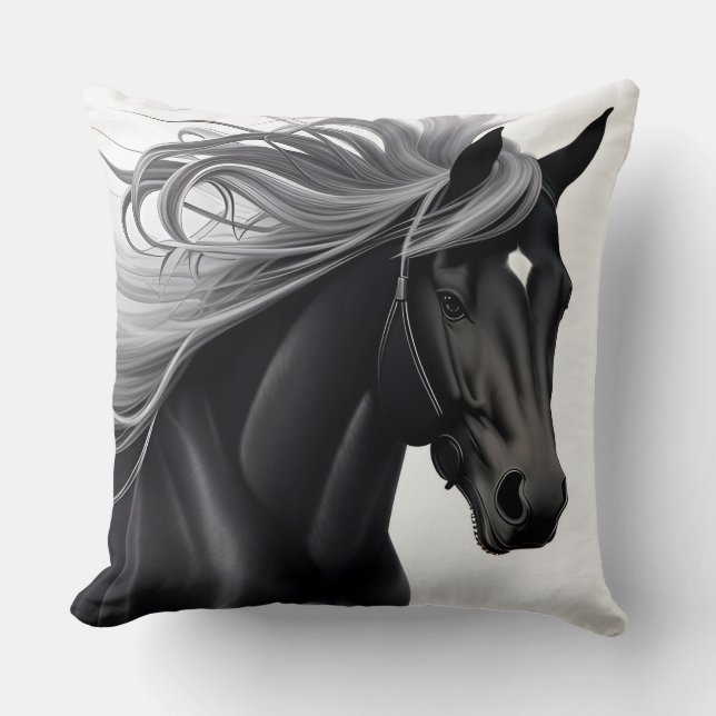 Coussin Magnifique Cheval Noir (Recto)