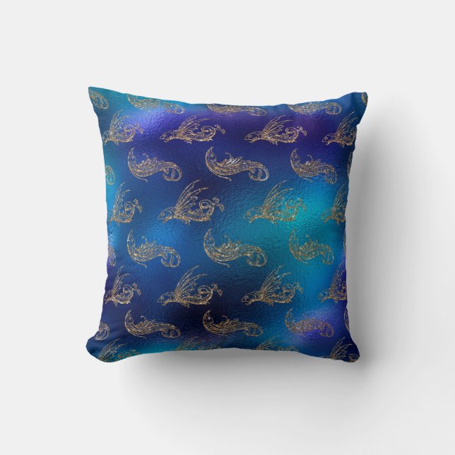 Coussin Magnifique conception de sirène bleue pailletée - (Recto)