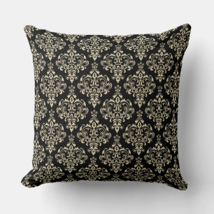 Coussin Magnifique motif damassé noir classique élégant