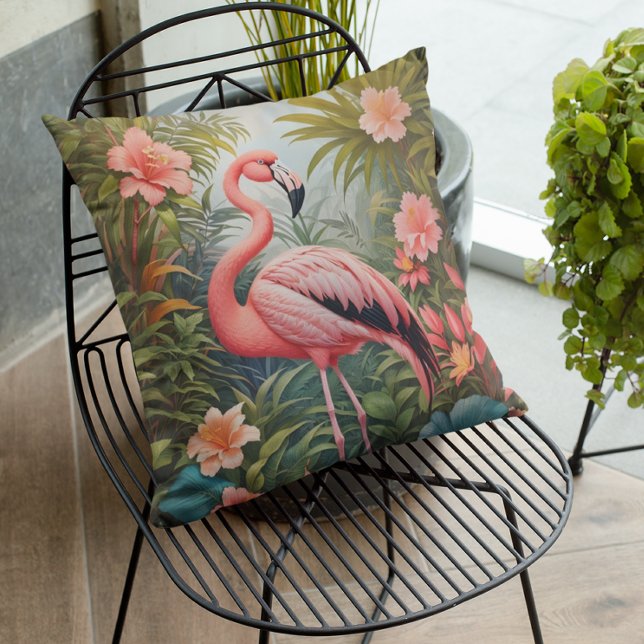 Coussin Magnifique oiseau de Flamant rose rose tropical (Créateur téléchargé)