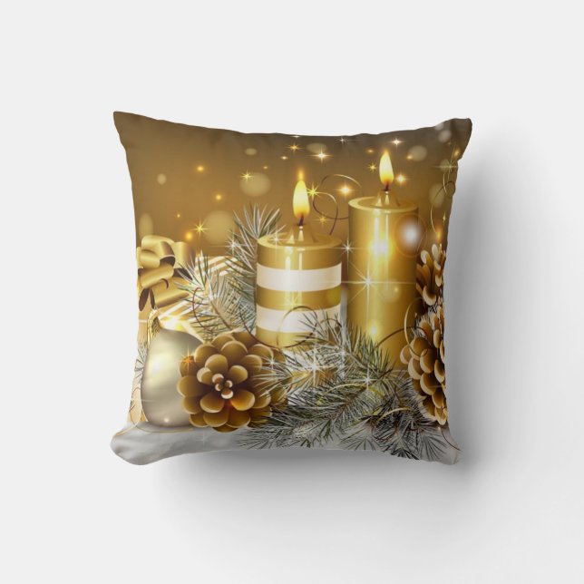 Coussin Magnifiques Cartes de Noël Or, Cadeaux (Recto)