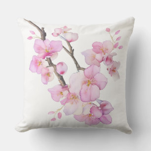 Coussin Magnifiques fleurs de cerisier Sakura rose en aqua