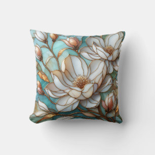 Coussin Magnolia Élégant Art Mosaïque Floral en Verre Cath