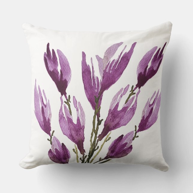 Coussin Magnolia rose pourpre Aquarelle Florale (Recto)