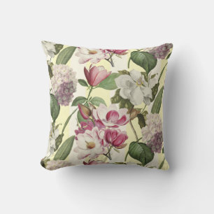 Coussin Magnolias et Hydrangeas Jardin Botanique Vintage