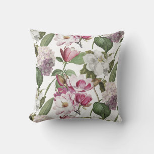 Coussin Magnolias et Hydrangeas Jardin Botanique Vintage