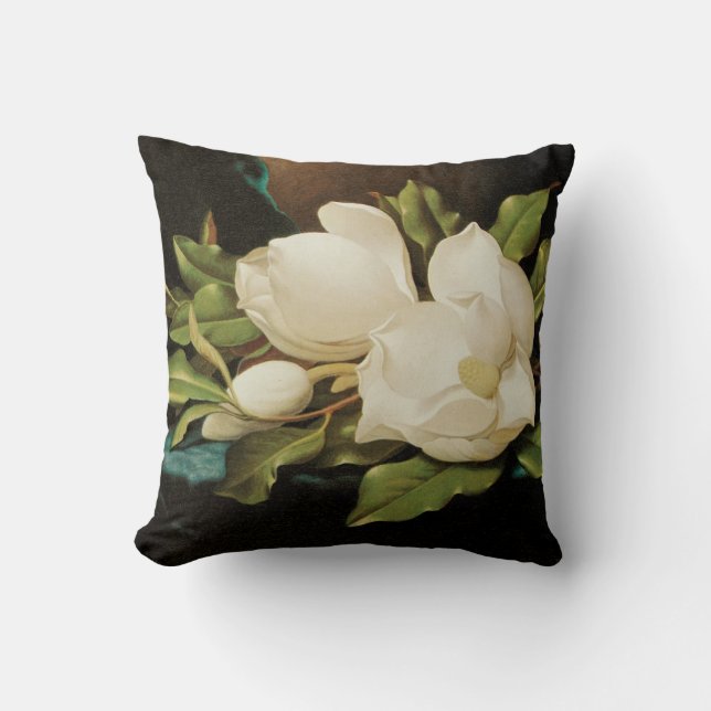 Coussin Magnolias géant sur un tissu de velours bleu par M (Recto)