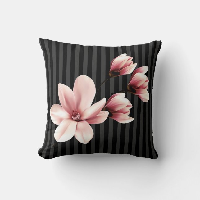 Coussin Magnolias rougis sur les traces noires (Recto)