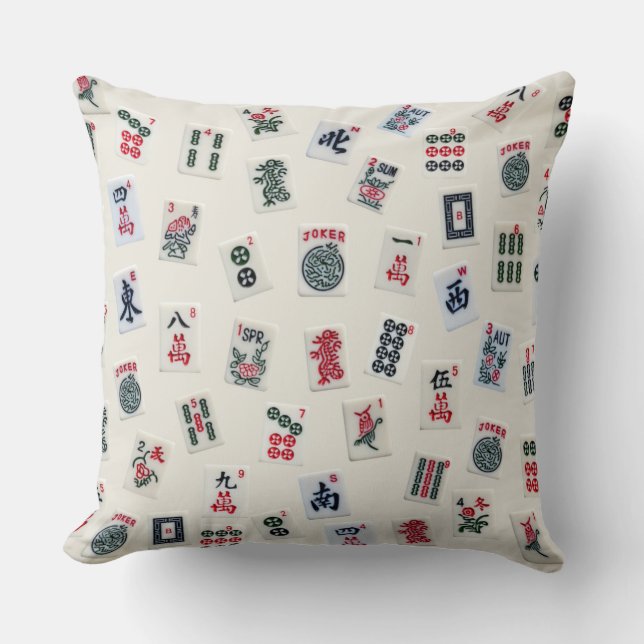 Coussin Mah Jongg carreaux symboles design sur badge (Recto)