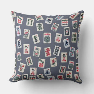 Coussin MahJongg mosaïques design sur bleu foncé