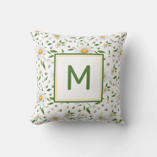 Coussin Maigre marguerite et monogramme d'abeille Motif fl