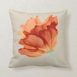 Coussin Main de pavot orangé peinte à la floraison natur