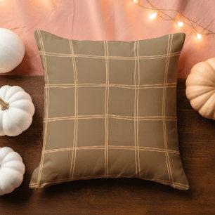Coussin Main dessinée Automne Brown et grille de crème