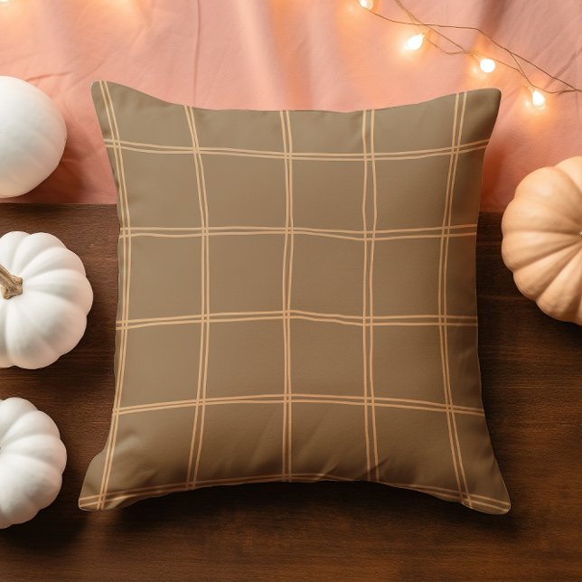 Coussin Main dessinée Automne Brown et grille de crème (Créateur téléchargé)