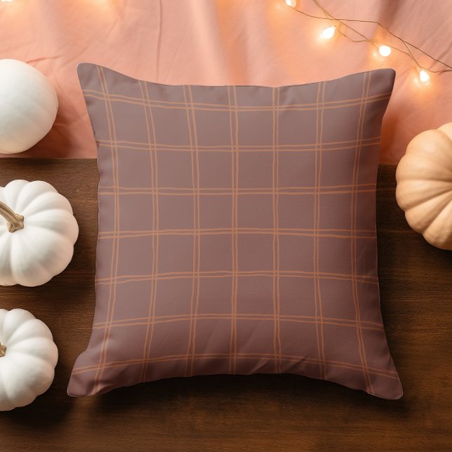 Coussin Main dessinée Automne Brown et Orange Grille (Créateur téléchargé)