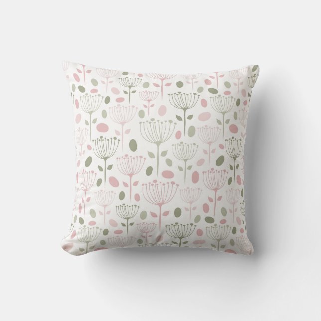 Coussin Main dessinée Moderne Rose et Fleurs Vertes (Recto)