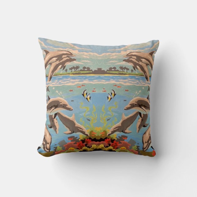 Coussin Main Painted by Number | Dolphins | (Recto)