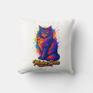 Coussin Maine Coon Pop Art Colorful Cat Illustration