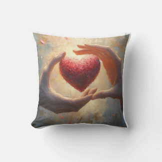 Coussin Mains artistiques tenant le cœur, peinture à l'hui