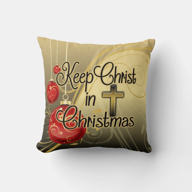 Coussin Maintenez le Christ dans Noël, or/chrétien rouge (Recto)