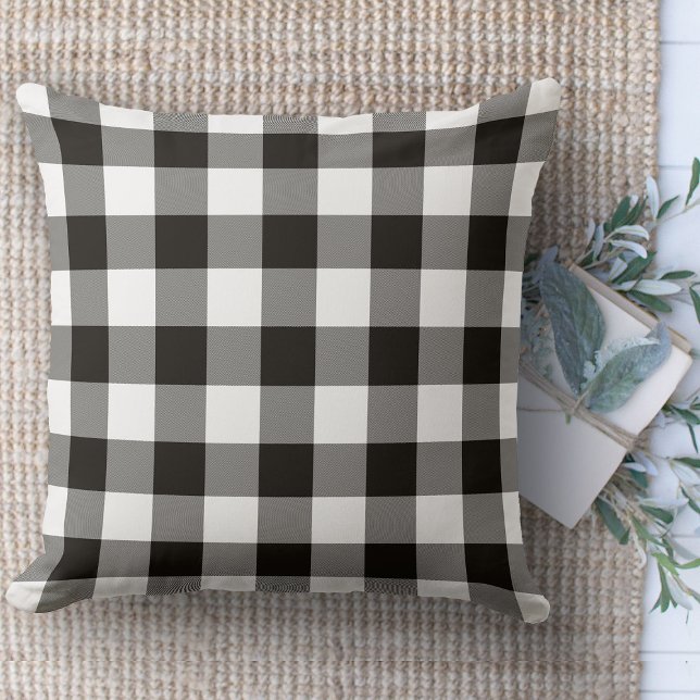 Coussin Maison agricole moderne Plaid noir & blanc Buffalo (throw pillow farmhouse pillows country plaid throw pillow brown and beige)