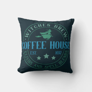 Coussin Maison de Café Sorcières Brûlant Halloween Noir