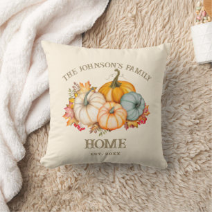 Coussin Maison de famille rustique à la citrouille d'autom