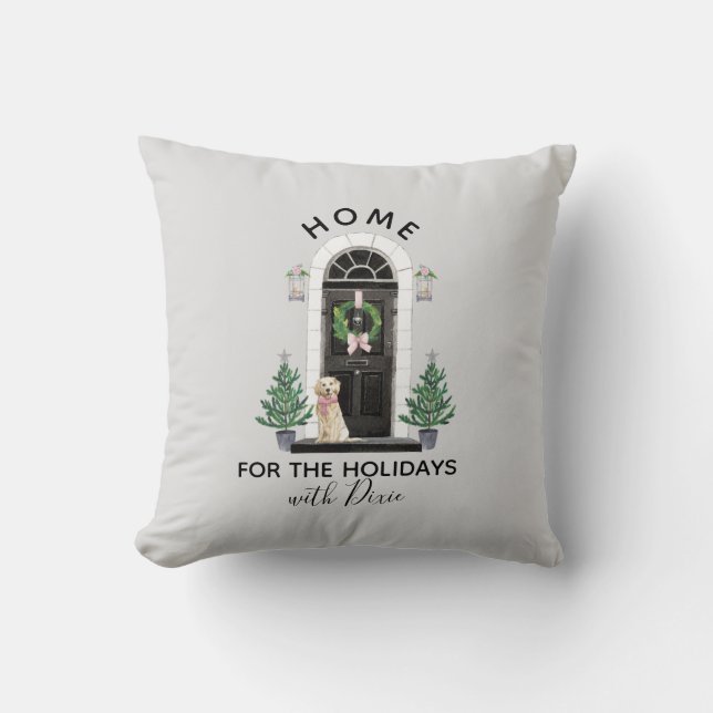 Coussin Maison de golden retriever pour Noël de vacances (Recto)